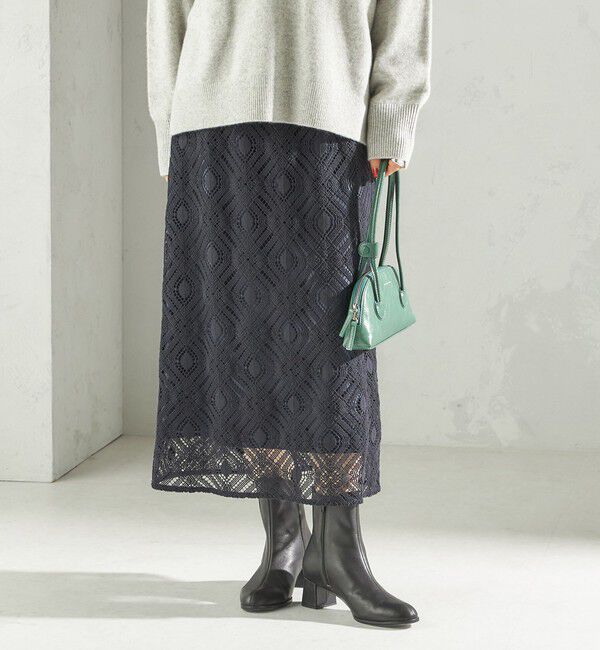 SHIPS for women「〈手洗い可能〉ラッセル レース ウエスト ギャザー タイト スカート」|スカート|