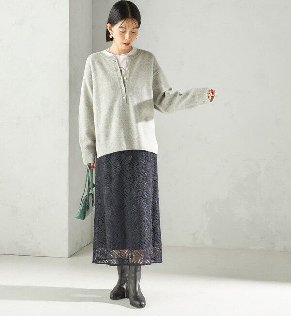 SHIPS for women「〈手洗い可能〉ラッセル レース ウエスト ギャザー タイト スカート」|スカート|