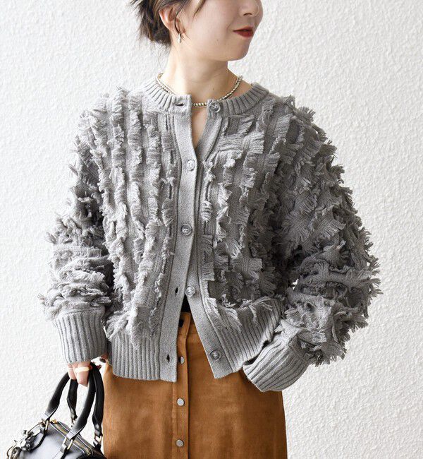 SHIPS any「SHIPS any:〈手洗い可能〉フリンジ デザイン ドルマン ニット カーディガン」|カーディガン|グレー