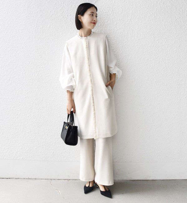 SHIPS for women「【SHIPS別注】kaene:〈洗濯機可能〉ダンボール フリル ロング ジレ（セレモニー対応可）」|ベスト・ジレ|