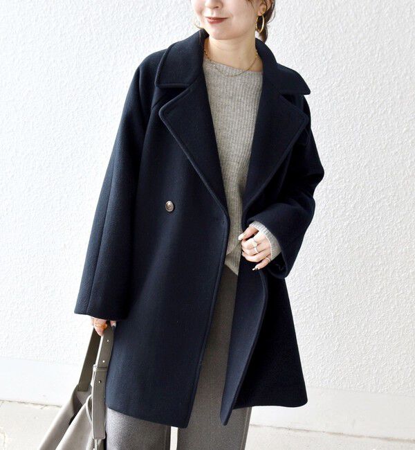 SHIPS any「【WEB限定】SHIPS any: PURE WOOL スタンド & テーラード ハーフ コート」|その他|ネイビー