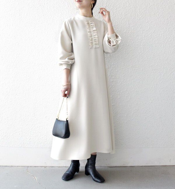 SHIPS any「SHIPS any:〈洗濯機可能〉ダブルクロス フリル パフ スリーブ ワンピース［NAVY BLUE］」|ワンピース|オフホワイト