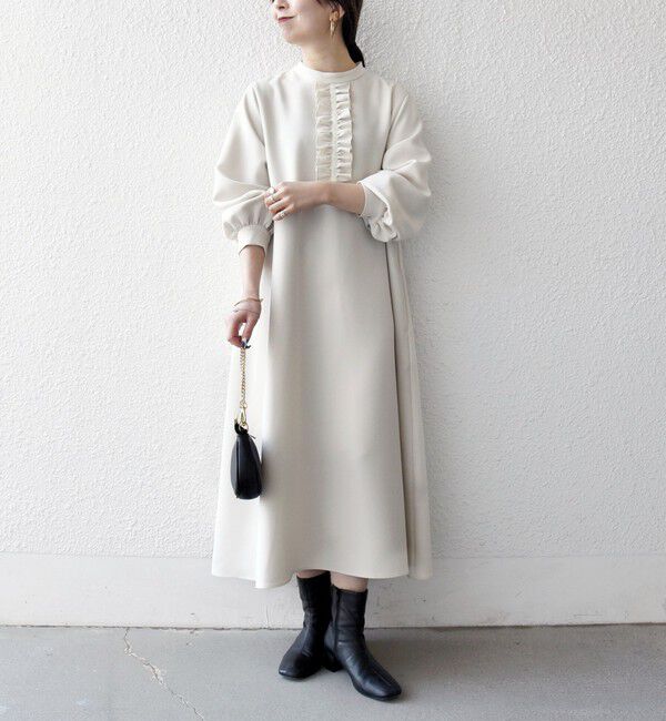 SHIPS any「SHIPS any:〈洗濯機可能〉ダブルクロス フリル パフ スリーブ ワンピース［NAVY BLUE］」|ワンピース|