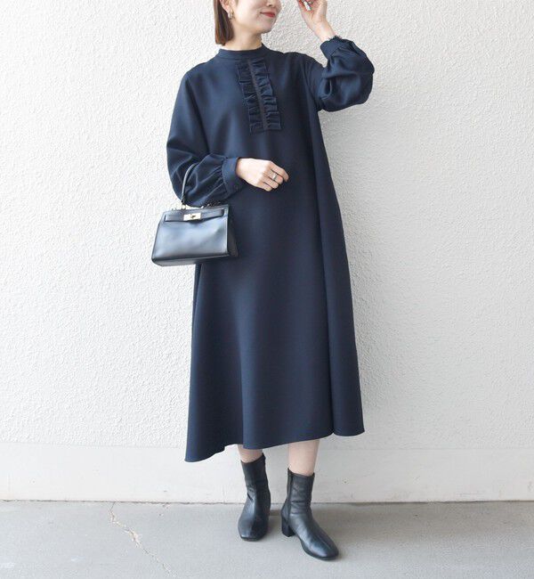 SHIPS any「SHIPS any:〈洗濯機可能〉ダブルクロス フリル パフ スリーブ ワンピース［NAVY BLUE］」|ワンピース|