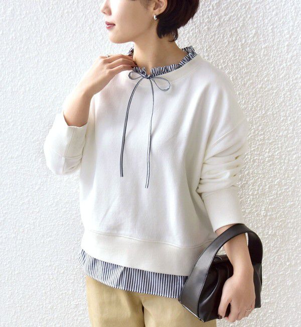 SHIPS for women「【WEB限定】〈手洗い可能〉ブラウス コンビ スウェット プルオーバー」|スウェット・ジャージ|ホワイト