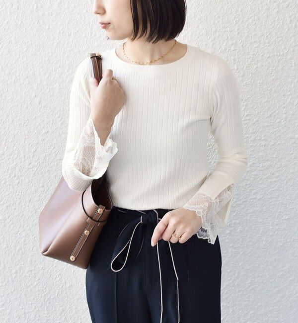 SHIPS Colors 「SHIPS Colors:〈手洗い可能〉レース カット オフ ワイド リブ ニット」|ニット・セーター|