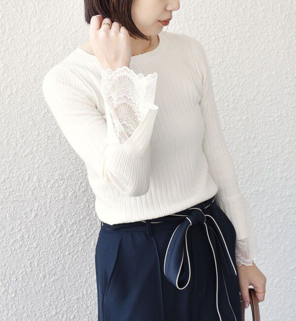 SHIPS Colors 「SHIPS Colors:〈手洗い可能〉レース カット オフ ワイド リブ ニット」|ニット・セーター|