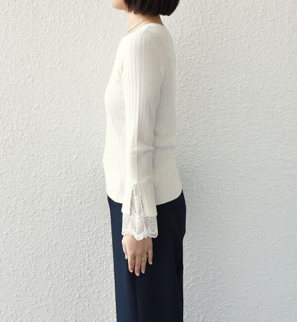 SHIPS Colors 「SHIPS Colors:〈手洗い可能〉レース カット オフ ワイド リブ ニット」|ニット・セーター|