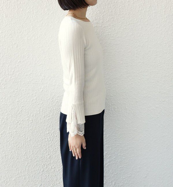 SHIPS Colors 「SHIPS Colors:〈手洗い可能〉レース カット オフ ワイド リブ ニット」|ニット・セーター|