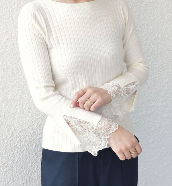 SHIPS Colors 「SHIPS Colors:〈手洗い可能〉レース カット オフ ワイド リブ ニット」|ニット・セーター|