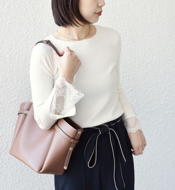 SHIPS Colors 「SHIPS Colors:〈手洗い可能〉レース カット オフ ワイド リブ ニット」|ニット・セーター|