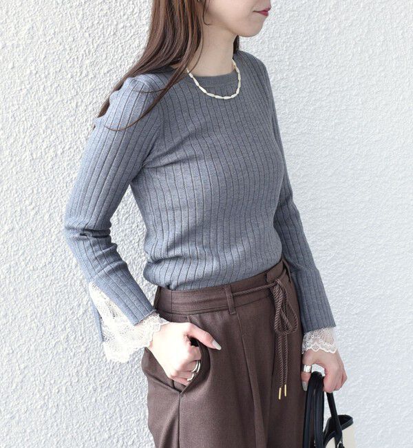 SHIPS Colors 「SHIPS Colors:〈手洗い可能〉レース カット オフ ワイド リブ ニット」|ニット・セーター|