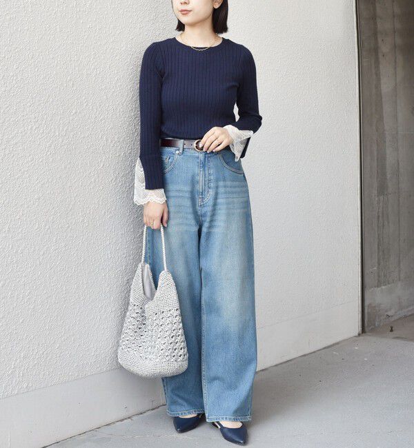 SHIPS Colors 「SHIPS Colors:〈手洗い可能〉レース カット オフ ワイド リブ ニット」|ニット・セーター|