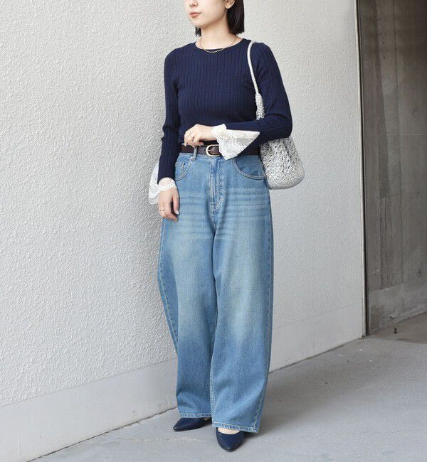 SHIPS Colors 「SHIPS Colors:〈手洗い可能〉レース カット オフ ワイド リブ ニット」|ニット・セーター|