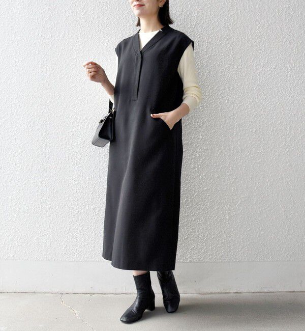 SHIPS any「SHIPS any:〈洗濯機可能〉シャーク Vネック Iライン ロング ワンピース」|ワンピース|