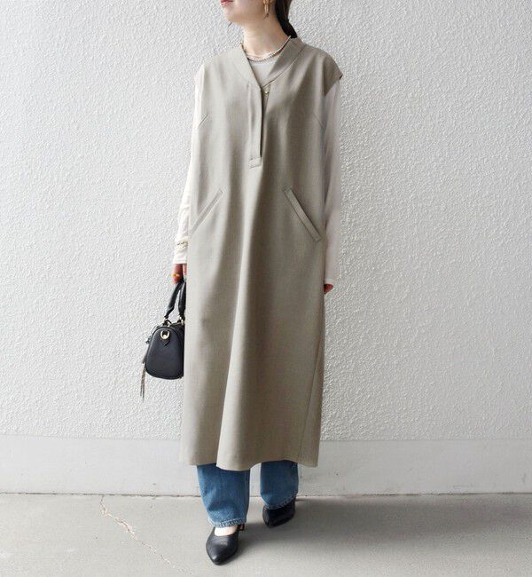 SHIPS any「SHIPS any:〈洗濯機可能〉シャーク Vネック Iライン ロング ワンピース」|ワンピース|