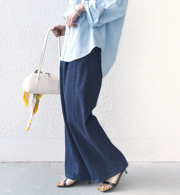 SHIPS for women「〈手洗い可能〉ルーズ デニム ポケット デザイン パンツ」|デニム|ネイビー