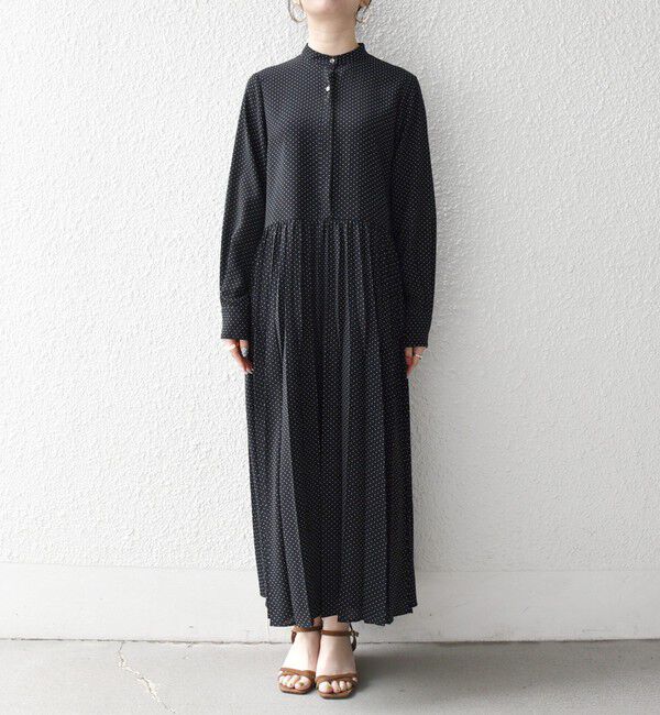 SHIPS any「《追加予約》SHIPS any:〈手洗い可能〉ドット バンドカラー プリーツ ロング ワンピース」|ワンピース|