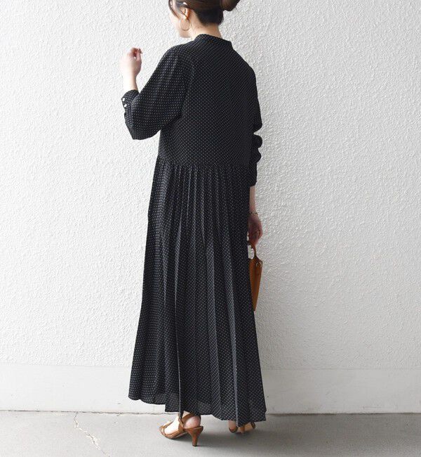 SHIPS any「《追加予約》SHIPS any:〈手洗い可能〉ドット バンドカラー プリーツ ロング ワンピース」|ワンピース|