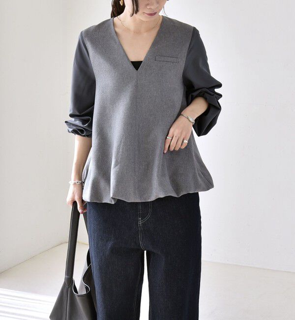 quaranciel「quaranciel:〈洗濯機可能〉Vネック ブラウス & Iライン スカート セットアップ」|ワンピース|