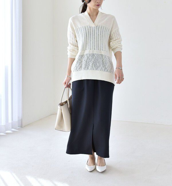 quaranciel「quaranciel:〈洗濯機可能〉Vネック ブラウス & Iライン スカート セットアップ」|ワンピース|