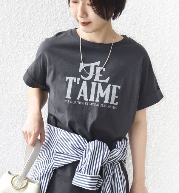 SHIPS for women「【WEB限定】オーガニック コットン ロゴ フレンチスリーブ TEE」|Tシャツ・カットソー|チャコールグレー