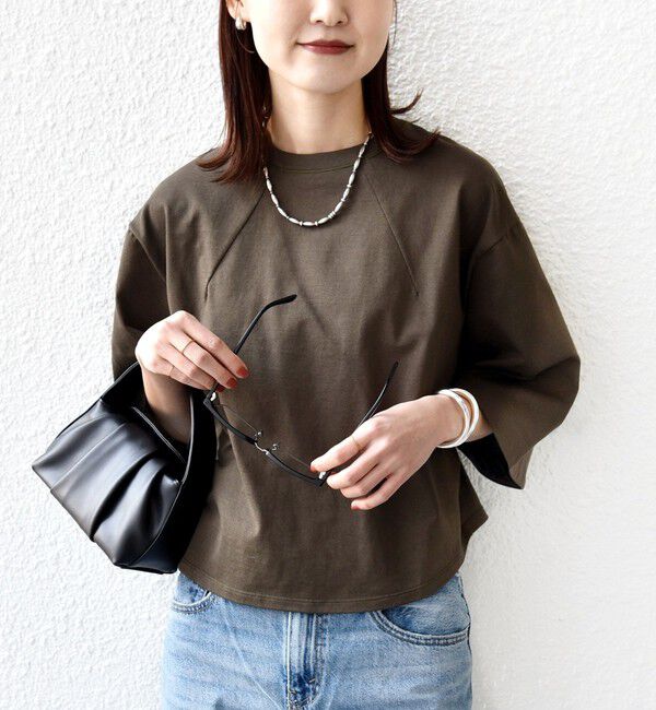 SHIPS for women「バスク ボーダー / 無地 5分袖 TEE」|Tシャツ・カットソー|オリーブ