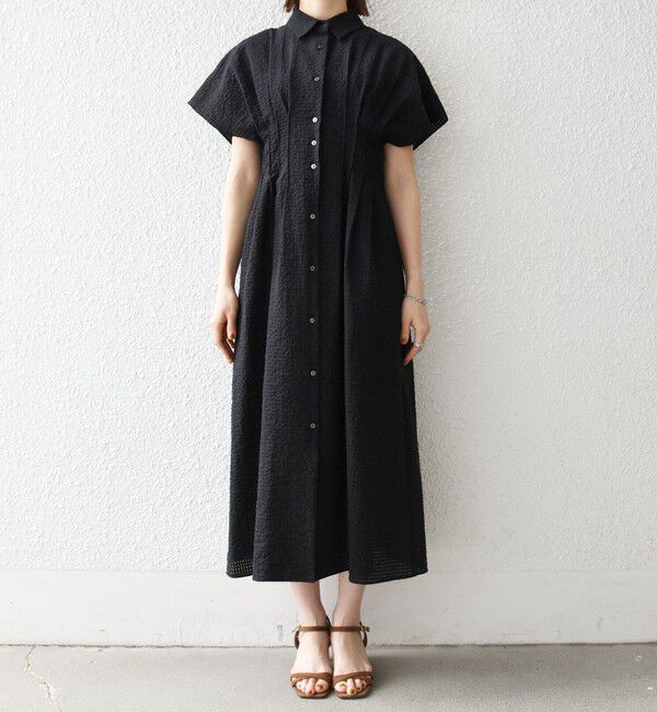 SHIPS any「《予約》SHIPS any:〈手洗い可能〉サッカー ウエストシェイプ シャツ ワンピース」|ワンピース|