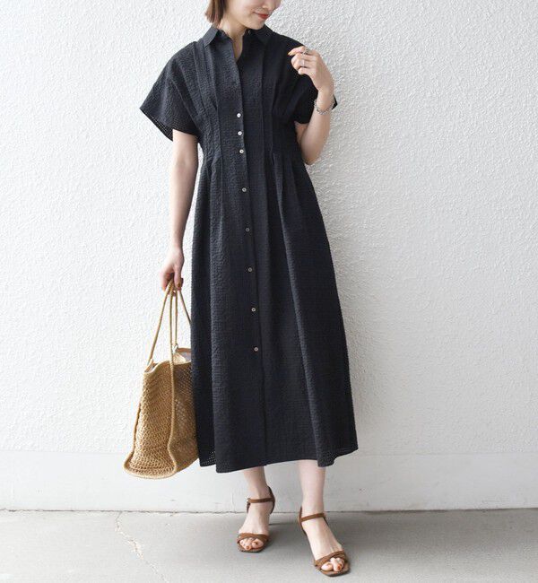 SHIPS any「《予約》SHIPS any:〈手洗い可能〉サッカー ウエストシェイプ シャツ ワンピース」|ワンピース|