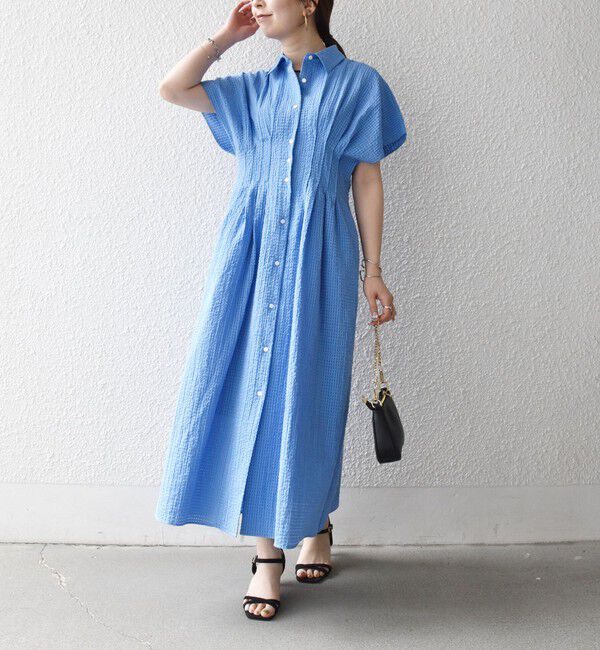 SHIPS any「《予約》SHIPS any:〈手洗い可能〉サッカー ウエストシェイプ シャツ ワンピース」|ワンピース|