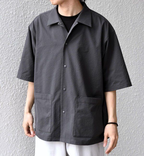 SHIPS any「SHIPS any:〈撥水/軽量/ストレッチ〉SOLOTEX(R) シアサッカー キャンプポケット シャツ◆」|シャツ・ブラウス|チャコールグレー