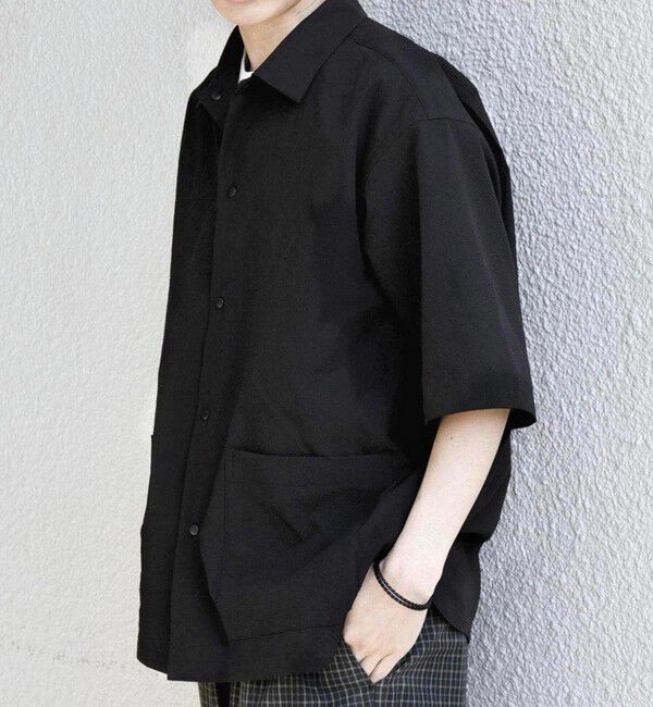 SHIPS any「SHIPS any:〈撥水/軽量/ストレッチ〉SOLOTEX(R) シアサッカー キャンプポケット シャツ◆」|シャツ・ブラウス|ブラック