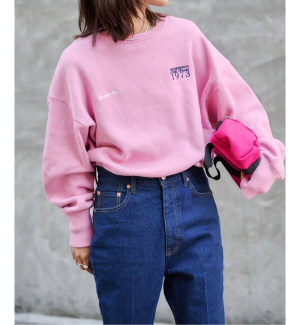 OUTDOOR PRODUCTS Usual Things「追加2 ロゴ刺繍スウェットライククルーネックニットプルオーバー」|ニット・セーター|ピンク