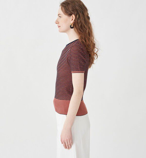 MACPHEE「コットンナイロンラメボーダー ハーフスリーブプルオーバー」|ニット・セーター|