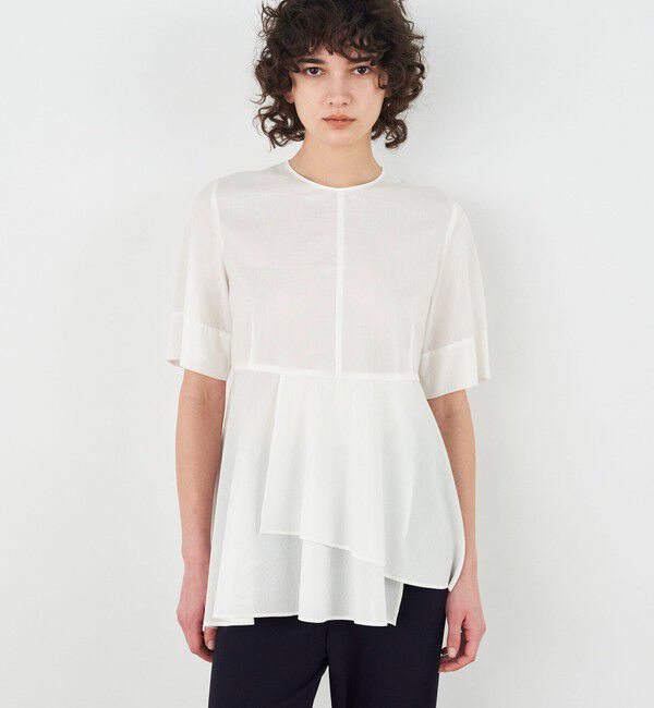 DES PRES「コットンシルクタイプライター アシンメトリーペプラムブラウス」|シャツ・ブラウス|
