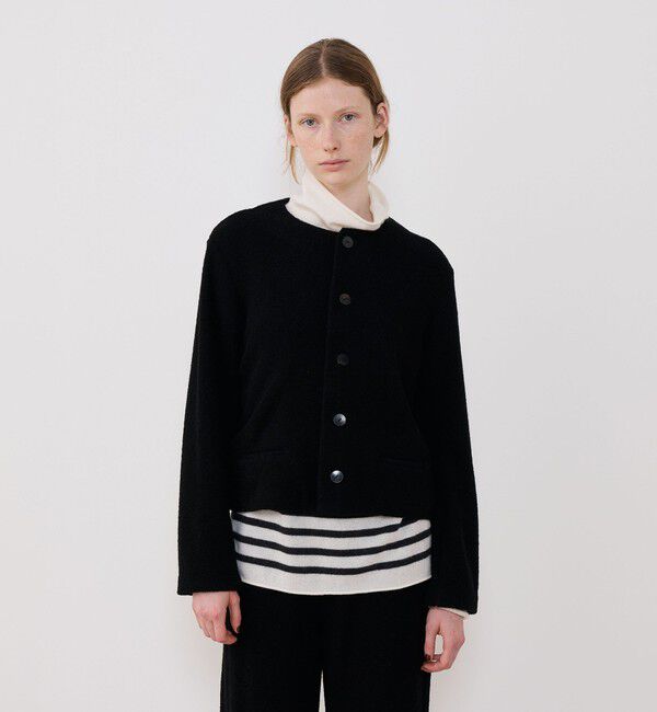 GALERIE VIE「ファインブークレー クルーネックジャケット」|ノーカラージャケット|