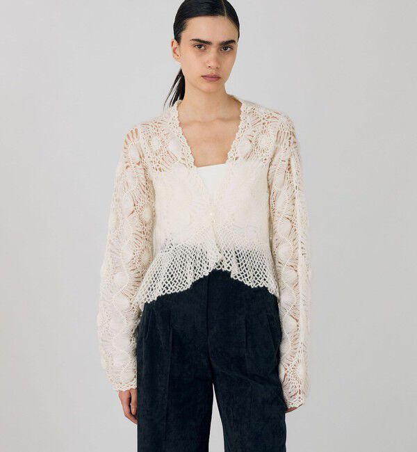 DES PRES「ヘアピンレースハンドニット Vネックカーディガン」|カーディガン|
