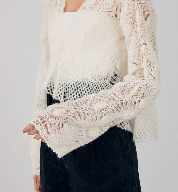 DES PRES「ヘアピンレースハンドニット Vネックカーディガン」|カーディガン|