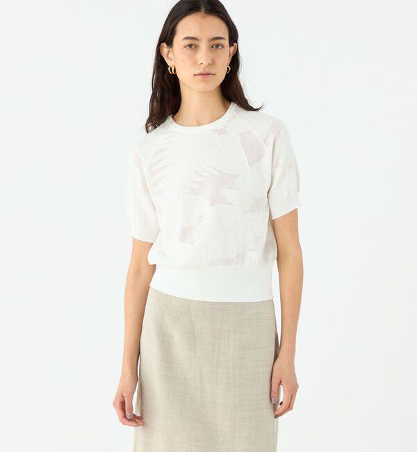 MACPHEE「ボタニカルメッシュ ハーフスリーブプルオーバー」|ニット・セーター|