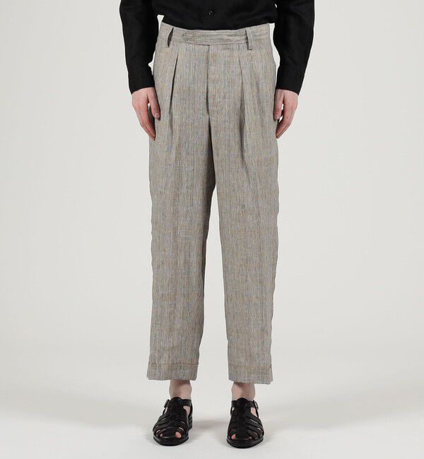 TOMORROWLAND MENS「リネン グレンチェック 1タック ペグトップパンツ」|スラックス|