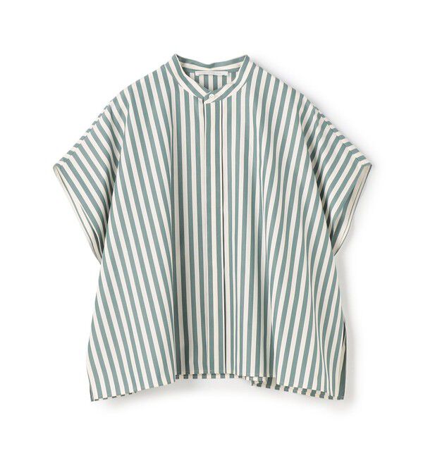GALERIE VIE「スムースポプリンストライプ スタンドネックボックスシャツ」|シャツ・ブラウス|52 ライトグリーン系