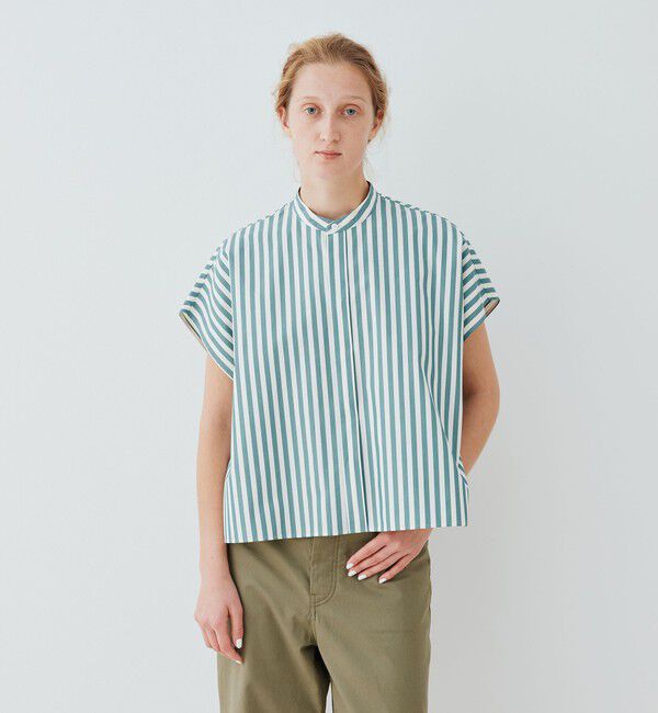 GALERIE VIE「スムースポプリンストライプ スタンドネックボックスシャツ」|シャツ・ブラウス|
