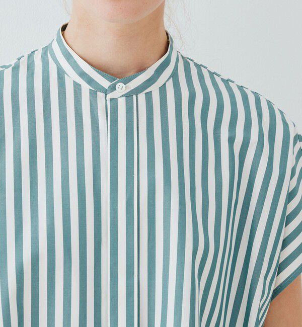 GALERIE VIE「スムースポプリンストライプ スタンドネックボックスシャツ」|シャツ・ブラウス|