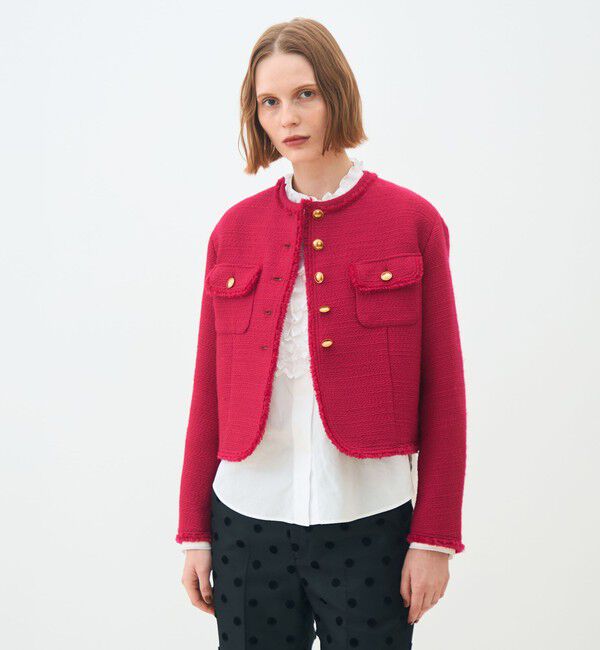 TOMORROWLAND collection「ブークレーファンシー クルーネックジャケット」|ノーカラージャケット|