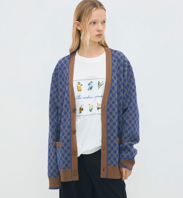 CABaN「コットンポリエステル チェックジャカード Vネックカーディガン」|ニット・セーター|