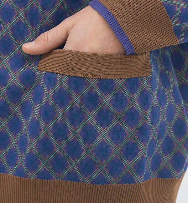 CABaN「コットンポリエステル チェックジャカード Vネックカーディガン」|ニット・セーター|