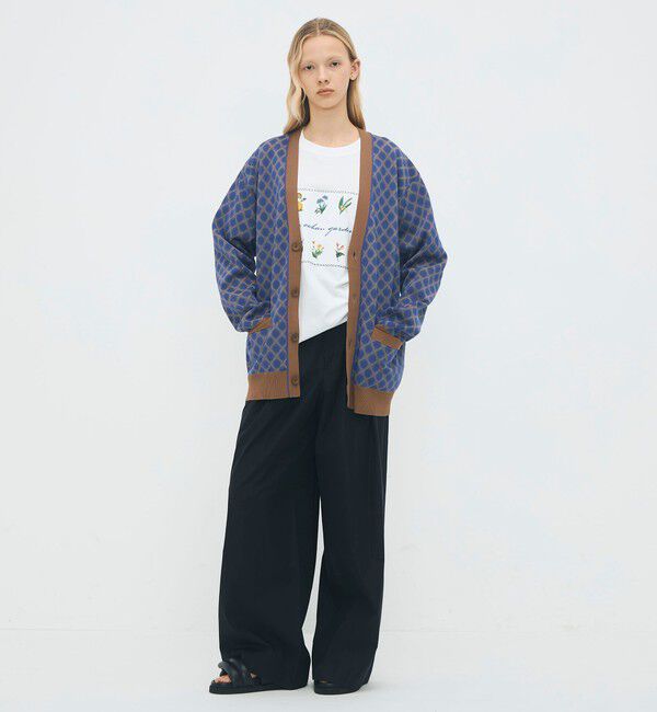 CABaN「コットンポリエステル チェックジャカード Vネックカーディガン」|ニット・セーター|