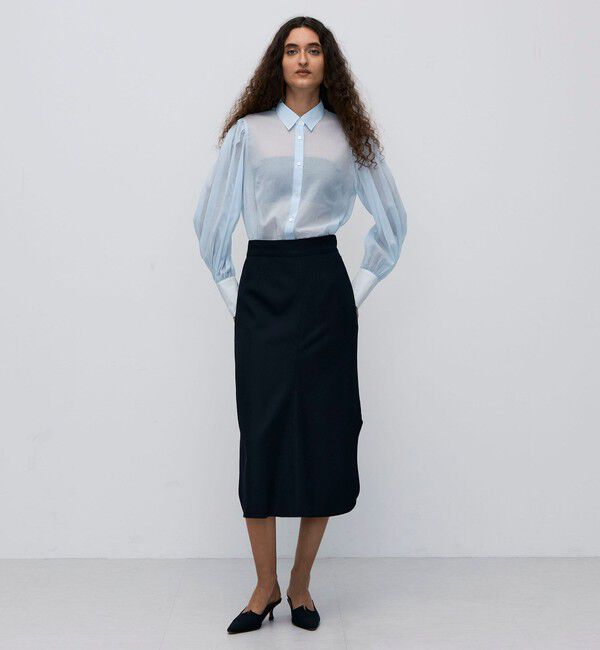 BACCA「コットンオーガンジー ギャザースリーブコンビシャツ」|シャツ・ブラウス|