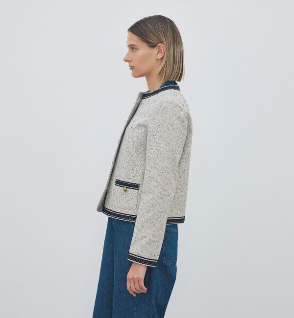 DES PRES「メランジツイル クルーネックコンパクトジャケット」|ノーカラージャケット|