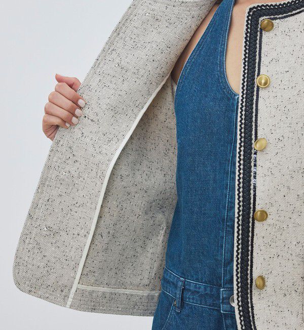 DES PRES「メランジツイル クルーネックコンパクトジャケット」|ノーカラージャケット|